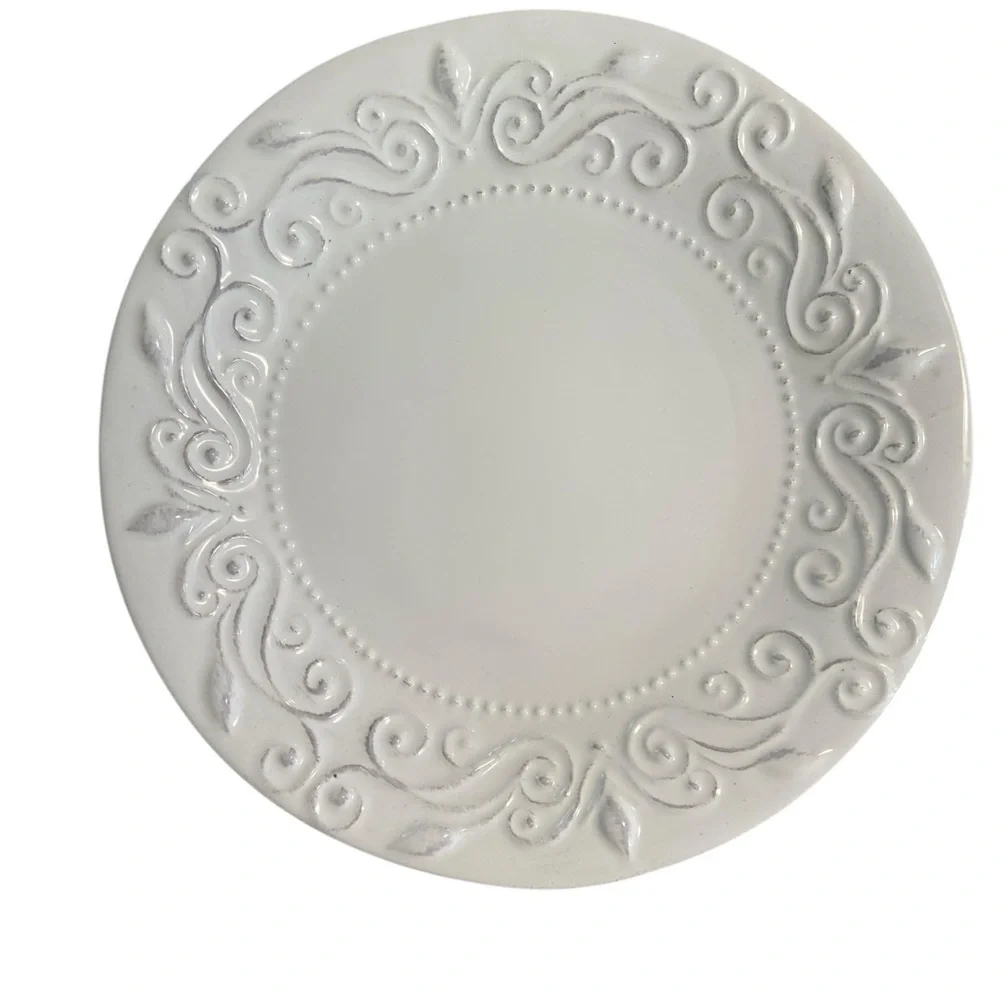 White by Sweet Ceramic La Ceramico D'Italia Embossed Make in Italy Dinner Plates